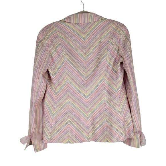 Dana Buchman Blazer Size 10-12 Pink & Multi Color Stripe Jacket Ribbon Cuffs - Picture 2 of 12